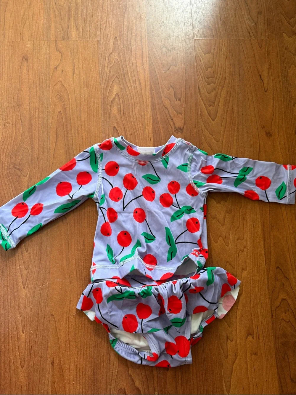 Hanna Andersson Girls' Cherry Print Rashguard Set - Red & Green on Light